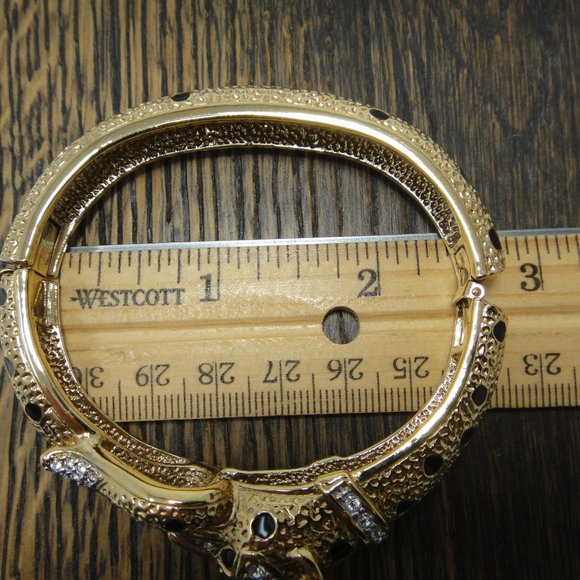 A&S Leopard Enamel Rhinestone Bangle Bracelet Jaguar - Picture 10 of 13